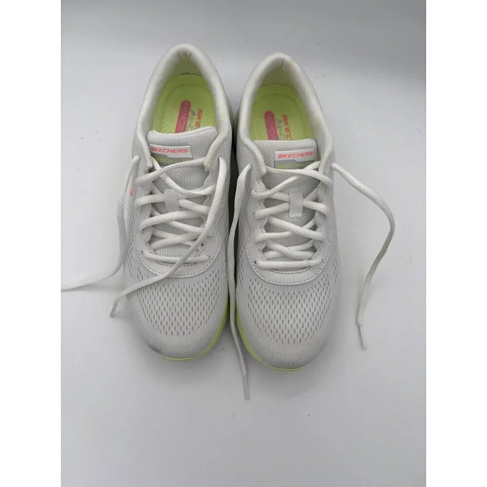 Skechers Womens Air-Cooled Memory Foam Athletic Shoes Size 7.5 White & Neon